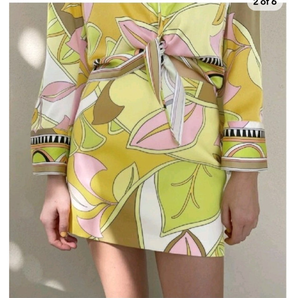 ZARA Printed Floral Mini Skirt Yellow Green High Waisted Size M Party Vacation - Picture 2 of 7